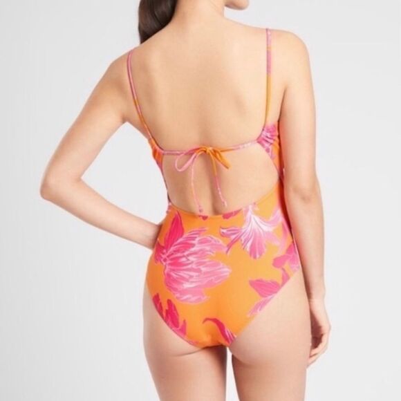 NWT Athleta Kailua Cutout One Piece Swimsuit ORANGE AND PINK Size XL - Picture 2 of 8